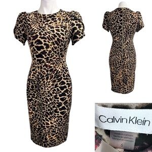 Calvin Klein dress size 6 Animal Print short sleeve Midi office church stretch